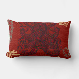 Nautical Red Octopus Sea Monster Illustration Lumbar Pillow