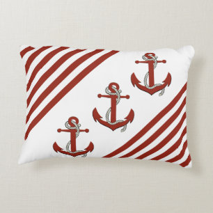 Nautical Red Ship/Boat Anchor/knot/Red stripes Accent Pillow
