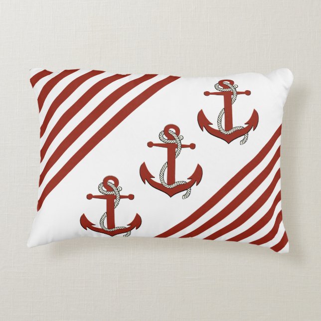 Nautical Red Ship/Boat Anchor/knot/Red stripes Accent Pillow (Back)