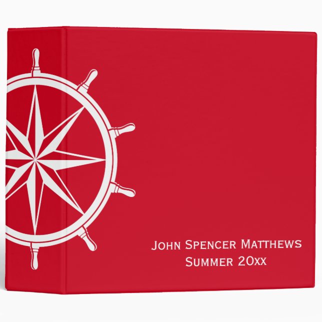 Nautical Red Ship Wheel Personalized Binder (Front/Spine)