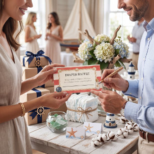 Nautical Red Stripe Diaper Raffle Baby Shower Enclosure Card