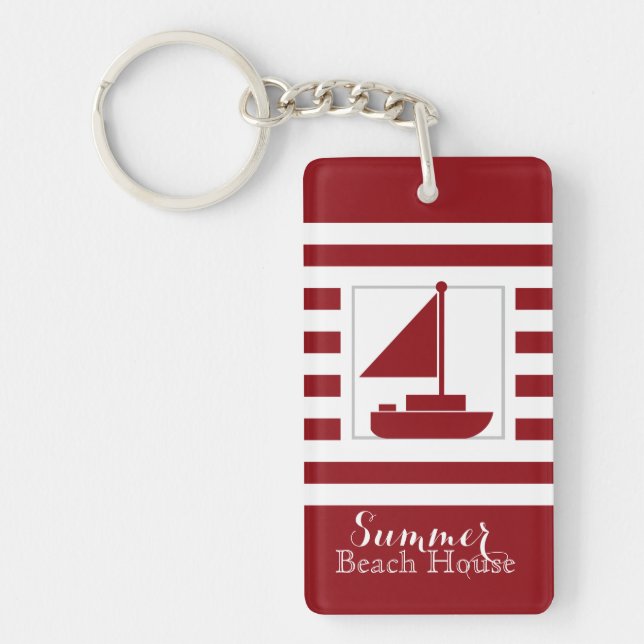 Nautical Red Stripe Sail Boat Keychain (Front)