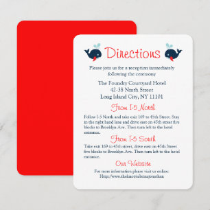 Nautical Red Wedding Directions Navy Blue Whales Invitation