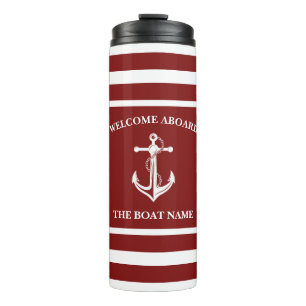 Nautical Red Welcome Aboard Boat Name Anchor Thermal Tumbler