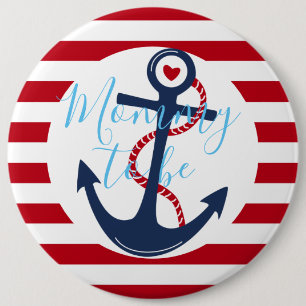 Nautical Red White Anchor Baby Shower Mommy-to-be 6 Inch Round Button