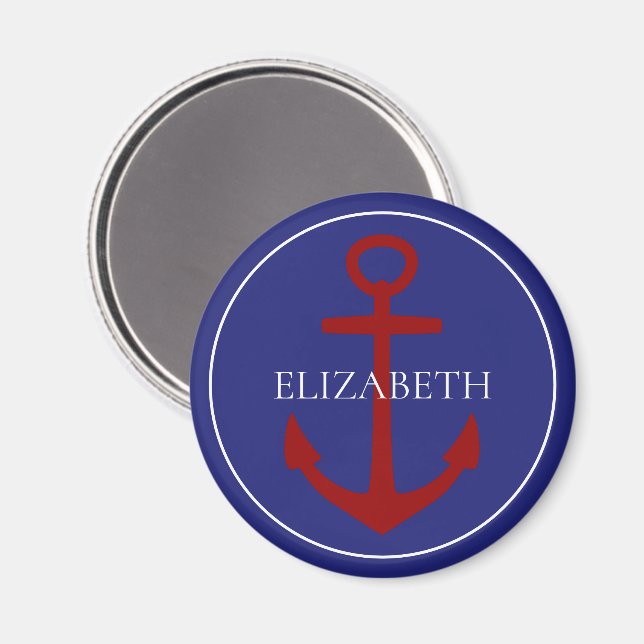 Nautical Red White and Blue Anchor Personalized Magnet (Front/Back)