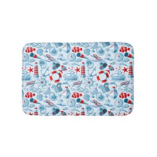 Nautical Red White And Blue Pattern Bath Mat