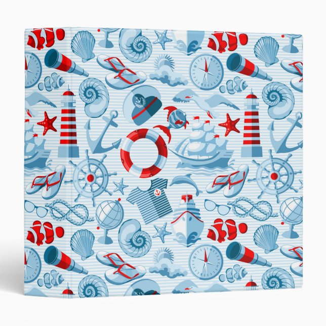 Nautical Red White And Blue Pattern Binder (Front/Spine)