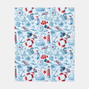 Nautical Red White And Blue Pattern Fleece Blanket