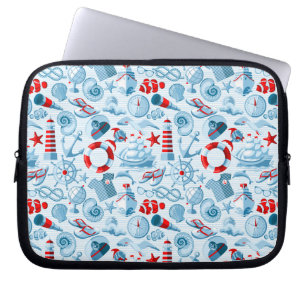 Nautical Red White And Blue Pattern Laptop Sleeve