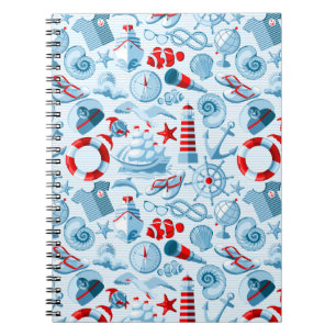 Nautical Red White And Blue Pattern Notebook