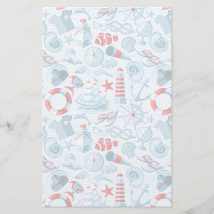 Nautical Red White And Blue Pattern Stationery