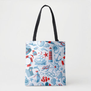 Nautical Red White And Blue Pattern Tote Bag