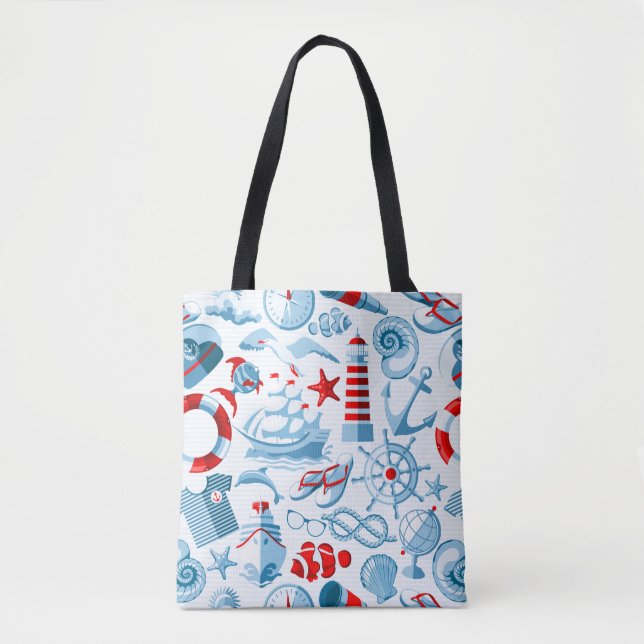 Nautical Red White And Blue Pattern Tote Bag (Front)