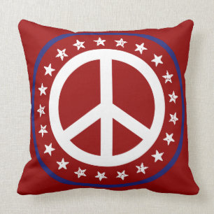 Nautical Red White and Blue Peace Sign and Stars Throw Pillow
