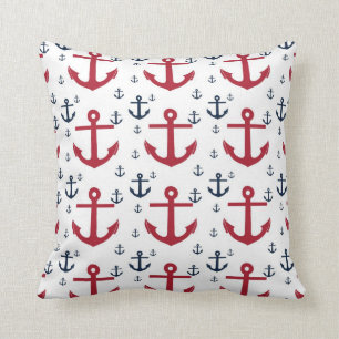 Nautical Red White and Blue Pillow with Anchors