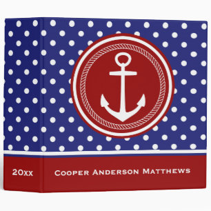 Nautical Red White and Blue Polka Dot Anchor Binder