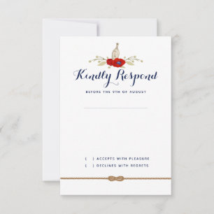 Nautical Red, White, and Blue Wedding Formal RSVP Card