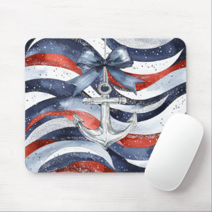 Nautical Red White Blue Bow Anchor Mouse Pad