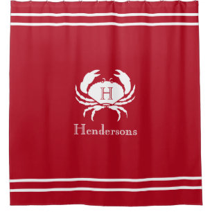 Nautical Red White Crab Monogram Name