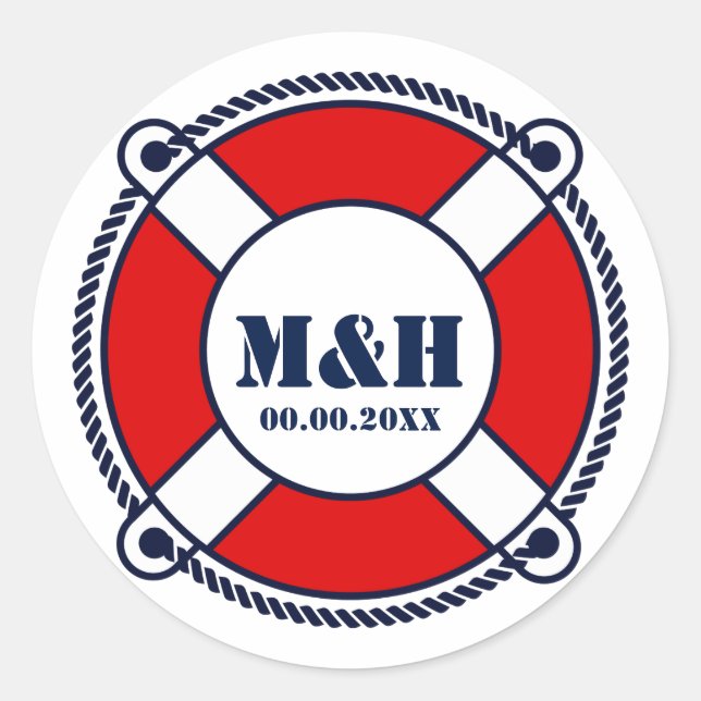 Nautical rescue ring buoy monogram wedding sticker (Front)