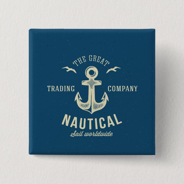 Nautical Retro Logo 2 Inch Square Button (Front)