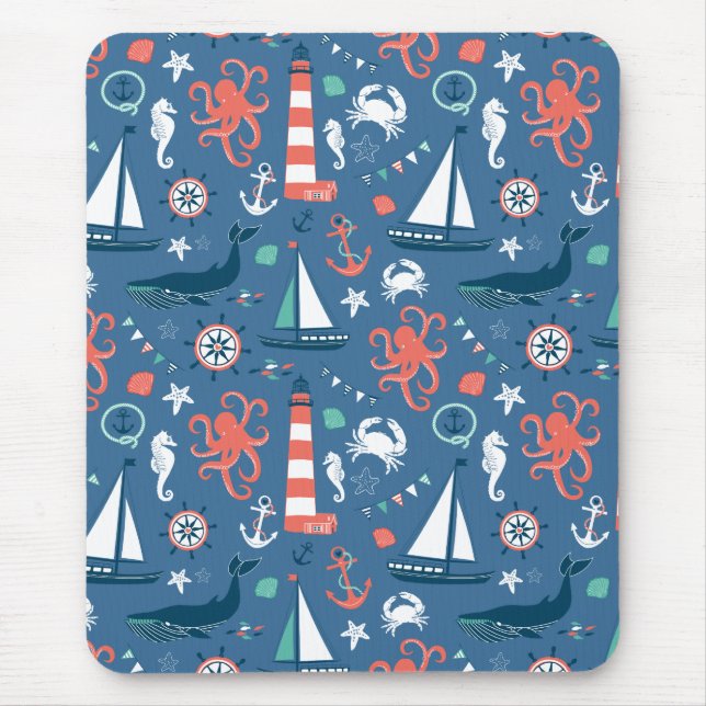 Nautical retro sailor girly pattern with anchors mouse pad (Front)