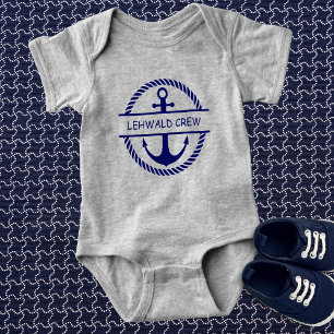 Nautical Rope & Anchor Monogram Crew Baby Bodysuit