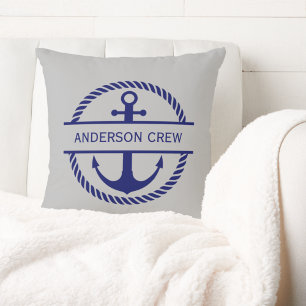 Nautical Rope & Anchor Monogram Crew Throw Pillow