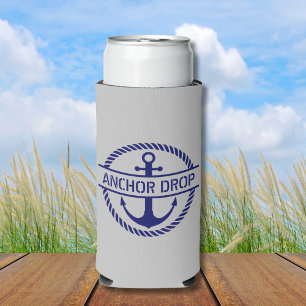 Nautical Rope & Anchor Monogram Seltzer Can Cooler