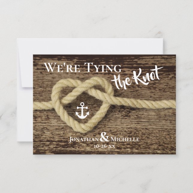 Nautical Rope, Anchor We're Tying the Knot Wedding Save The Date (Front)
