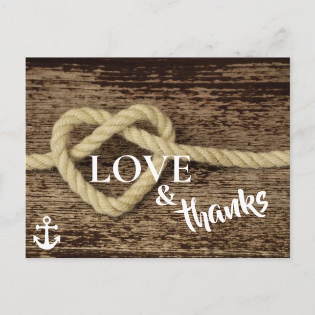 Nautical Rope and Anchor LOVE and Thanks Postcard (Front)