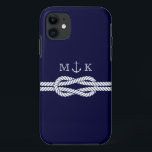 Nautical Rope and Anchor Monogram in Navy iPhone 11 Case<br><div class="desc">Nautical Anchor with rope pattern for your phone cover. Add your initials to customize this further.</div>