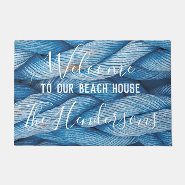 Nautical Rope Beach House Door Mat Family Name  (Front)
