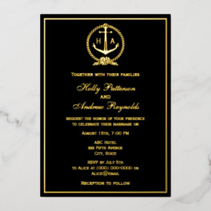 Nautical Rope Frame2 Anchor Monogram Init Wedding Foil Holiday Card