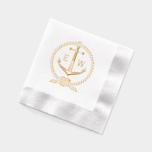 Nautical Rope Frame Anchor Monogram Initial R2 Foil Napkins