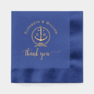 Nautical Rope Frame Anchor Monogram Initials TY Foil Napkins