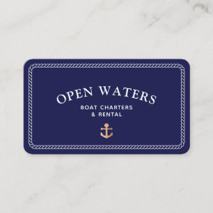 Nautical Rope Gold Boat Anchor Navy Business Card
