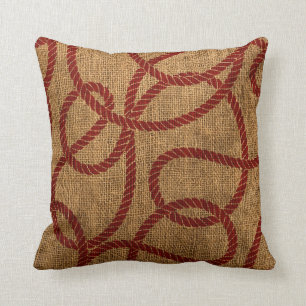 Nautical Rope in Natural and Rustic Red Throw Pillow