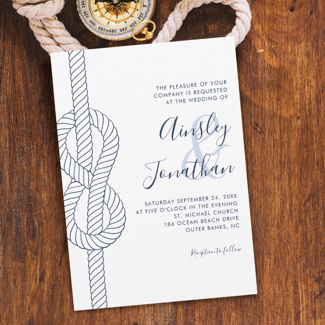 Nautical Rope Knot Modern Script Wedding  Invitation (Creator Uploaded)