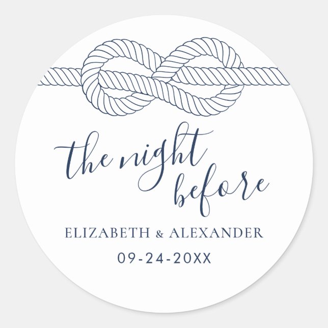 Nautical Rope Knot Rehearsal Dinner Classic Round Sticker (Front)