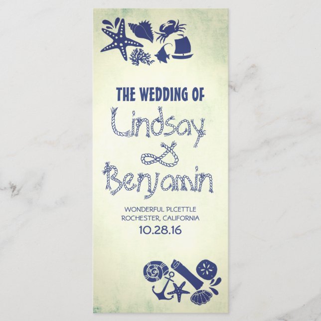 nautical rope knot vintage seaside wedding program (Front)