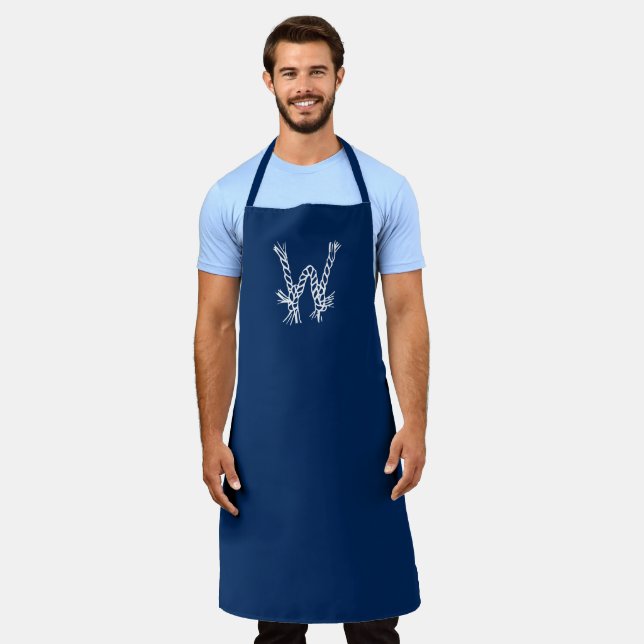 Nautical rope knots blue white custom monogram  apron (Worn)
