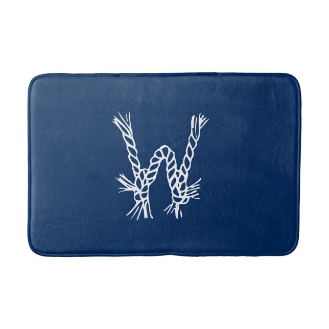 Nautical rope knots blue white custom monogram bath mat (Front)