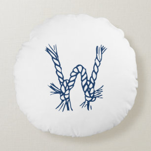 Nautical rope knots blue white custom monogram round pillow
