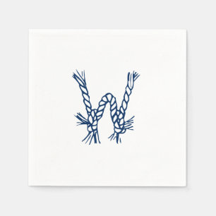 Nautical rope knots monogram initial blue white napkin