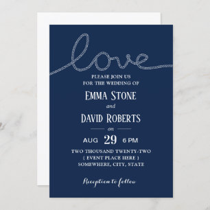 Nautical Rope Love Navy Blue Summer Wedding Invitation