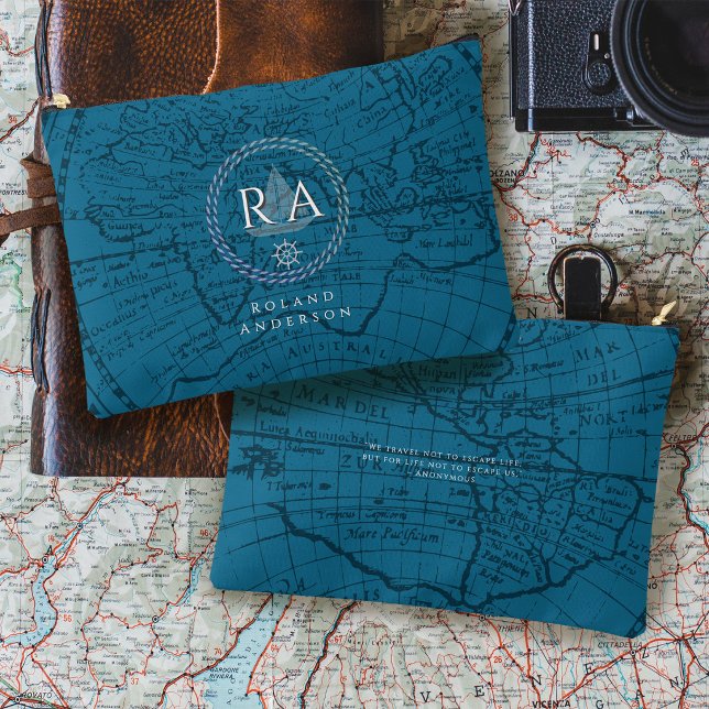 Nautical Rope Monogram Map Blue Accessory Pouch (Nautical Rope Monogram Map Blue Accessory Pouch)