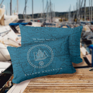 Nautical Rope Monogram Map Blue Lumbar Pillow