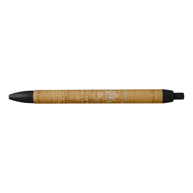Nautical Rope Monogram Map Brown Black Ink Pen (Front)